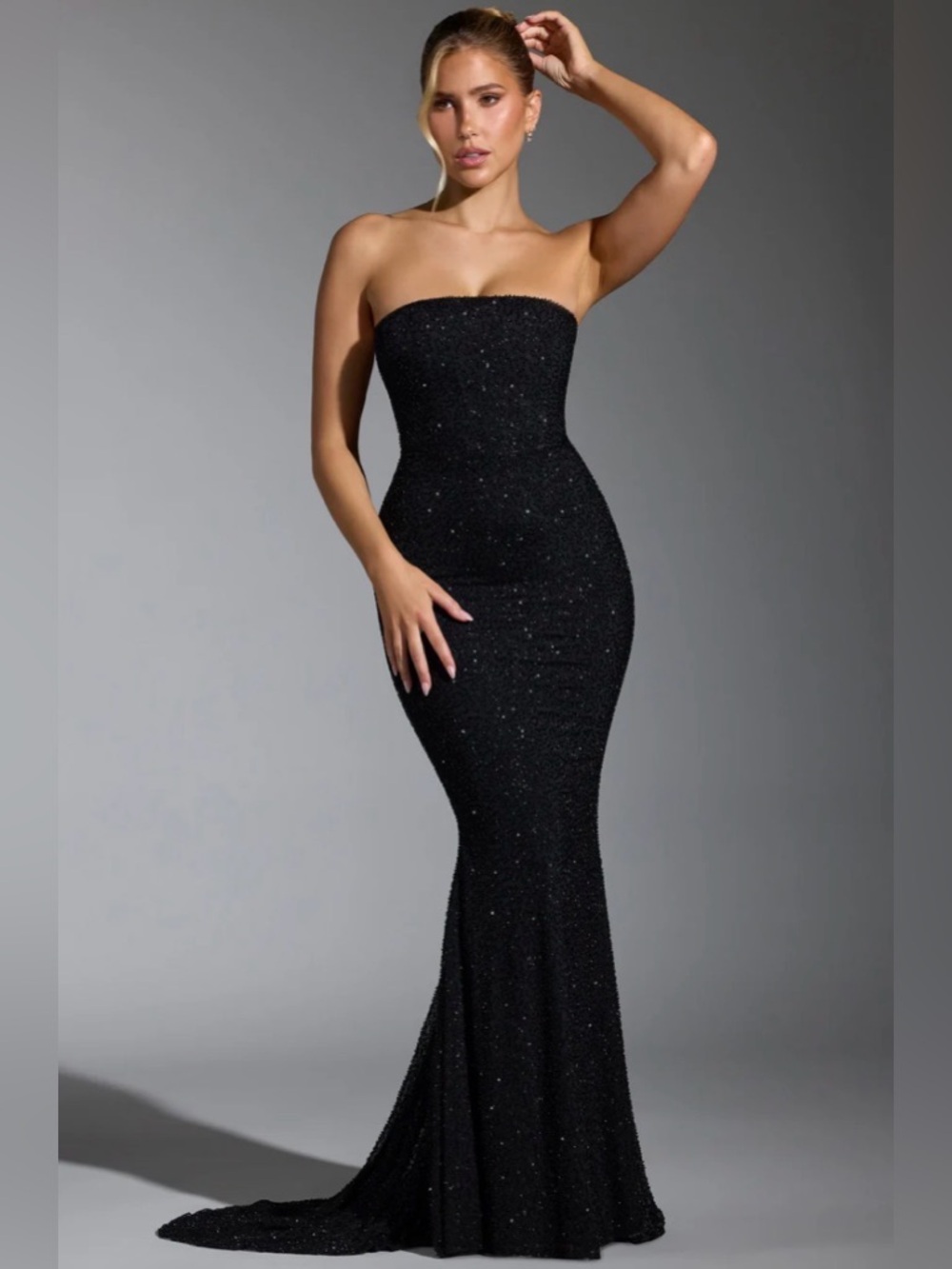 🌺NWT OH POLLY FLORENTINA BLACK BEADED MAXI DRESS US 4🌺
